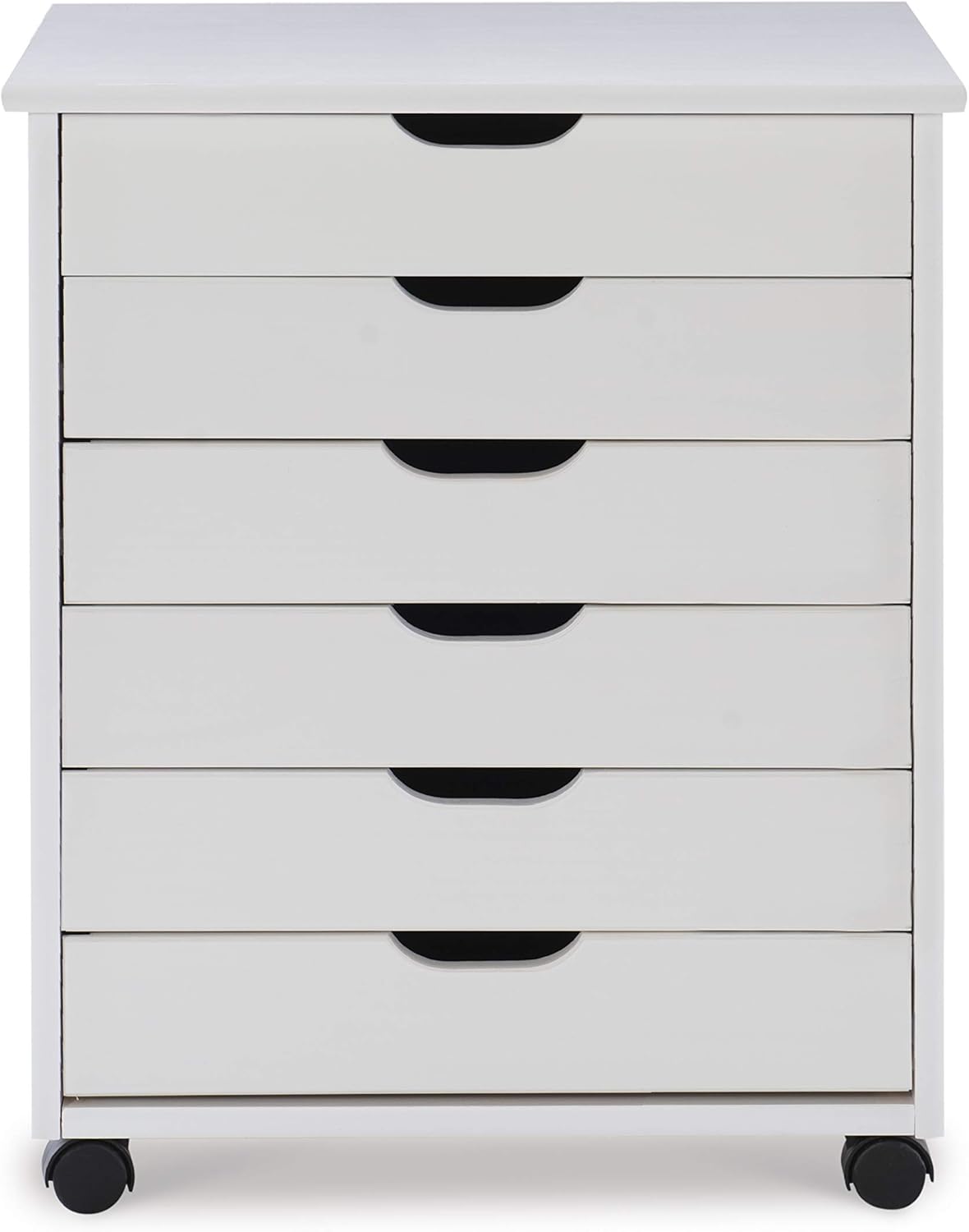 Linon Home Decor Products Corinne Six Drawer Wide, White Wash Rolling Cart: Furniture & Decor