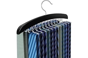 Sunbilien Tie Rack with 24 Hooks, Wooden tie Organizer with 360 ° Rotating Metal Hooks, Wardrobe Organizer