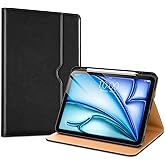 VIKESI Case for iPad Air 13 inch (M3) 2025 / (M2) 2024,Premium Leather Folio,Apple Pencil Holder,Auto Sleep/Wake,Stand Cover - Black