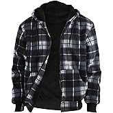 Gary Com Men's Flannel Plaid Jacket for Winter,Heavyweight Sherpa Lined Hoodie Zip Up Coat with Pockets
