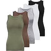 BQTQ 5 Pack Womens Crewneck Tank Tops High Neck Tank Tops Sleeveless Slim Fit Basic Tanks Top Ladies Undershirts