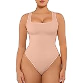 FeelinGirl Bodysuits for Women Seamless Square Neck Tummy Control Compression Thong Shapewear Bodysuit Tank Tops Bodysuit