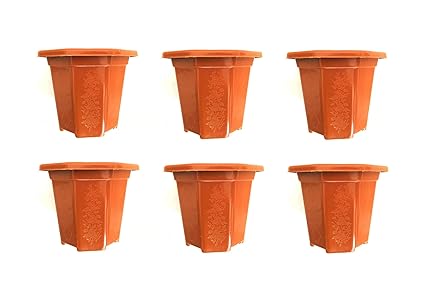 Sarthi Plastic Planters, Brown, 11 inch, Pack Of 6