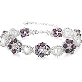 AUDLFXDIY Bohemian Bracelet, Freshwater Pearl Flower Handmade Unique Jewelry, Adjustable Amethyst Floral Bracelet, Beach Jewelry, Elegant Women's Fashion Accessories