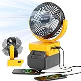 Powered Cordless Fan Compatible for Dewalt 20V Lithium-Ion Batteries - Compatible with DCB Series, 3-Speed Control, USB & Type-C Charging for Jobsite, Camping etc (Battery Not Included)