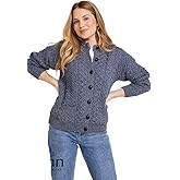 Aran Woollen Mills Achill Women's Irish Cable Knit Aran Cardigan, 100% Merino Wool, Made in Ireland
