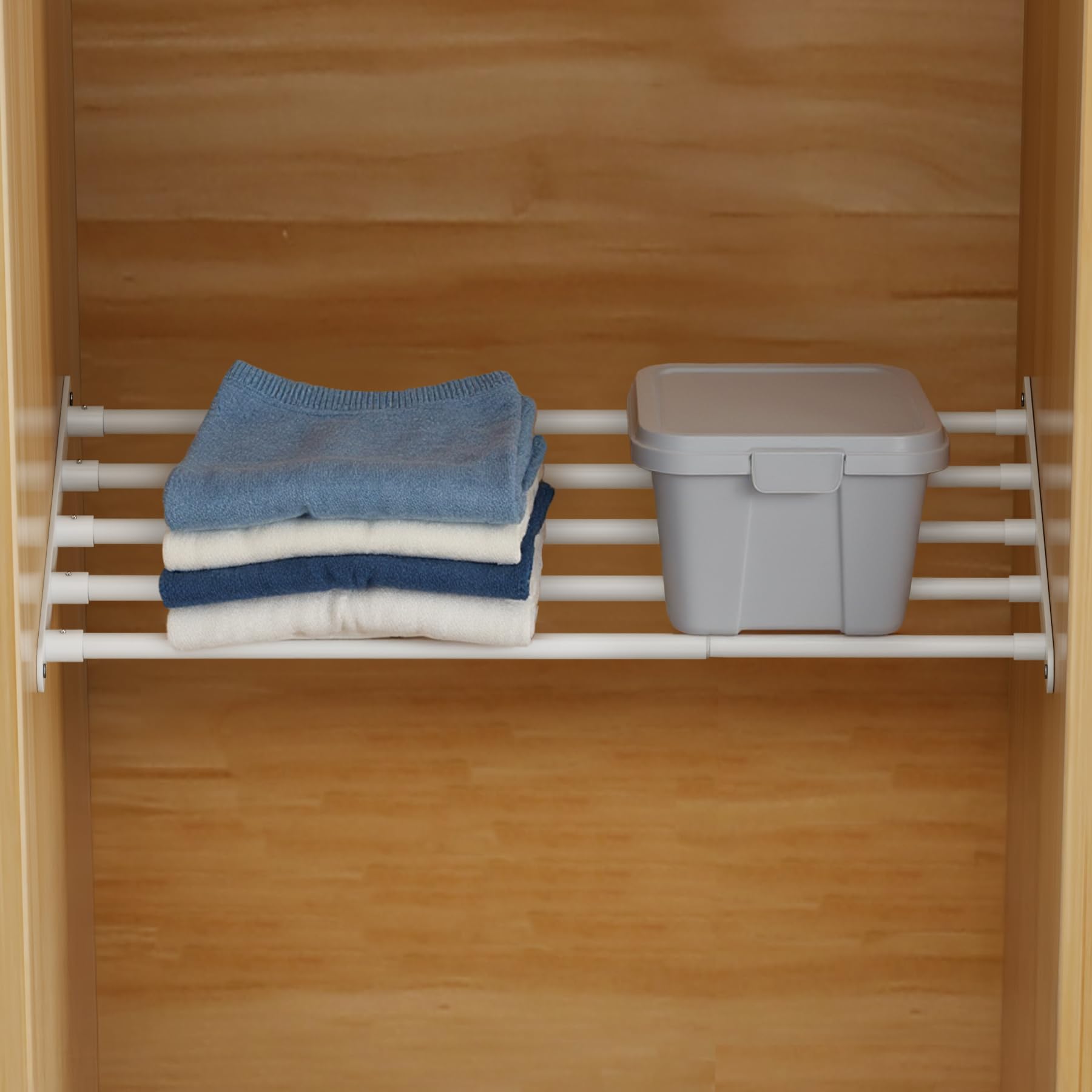 Photo 1 of FIRJOY Expandable Wall-Mounted Closet Shelf Organizer, Adjustable Storage Rack, Heavy Duty (White, 17" - 27.5")