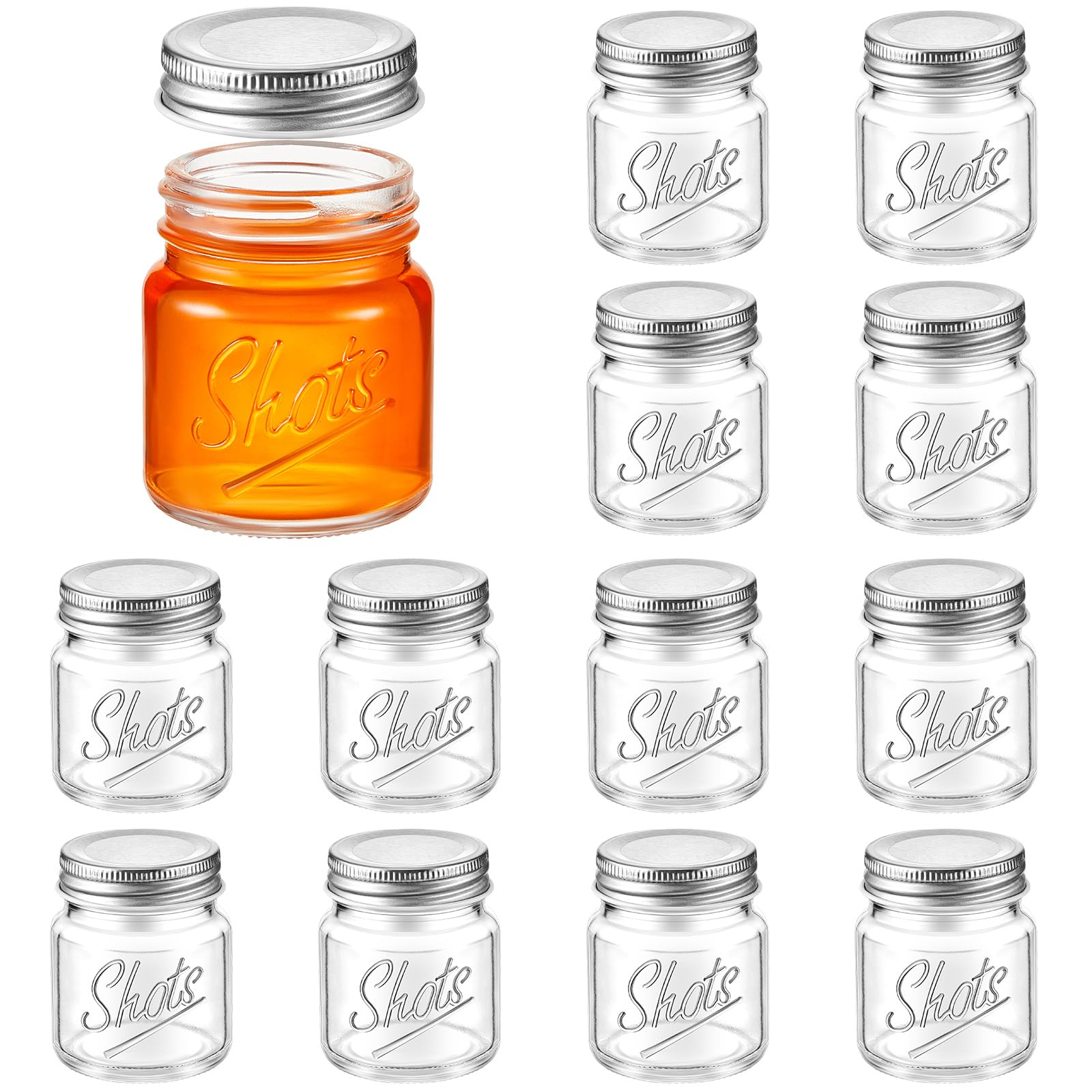 Photo 1 of 12 Pcs Tessco Mini Mason Jar Shot Glasses with Lids 2 oz Dishwasher Safe Mason Canning Jars for Bachelorette Wedding Party Favors Bar Drinks Home Desserts Honey Jam Candy Storage (Clear)