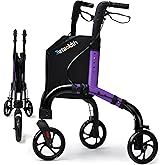 Retaoldth Premium 3 Wheel Rollator Walker for Seniors, Lightweight Foldable Elderly Three Wheeled Rollator with Storage Bag, 