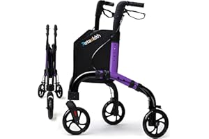 RETAOLDTH Lightweight 3 Wheel Rollator Walker for Seniors, Foldable Aluminum Mobility Aid with Storage Bag, Easy-Fold Walking Support for Elderly Balance & Rehabilitation