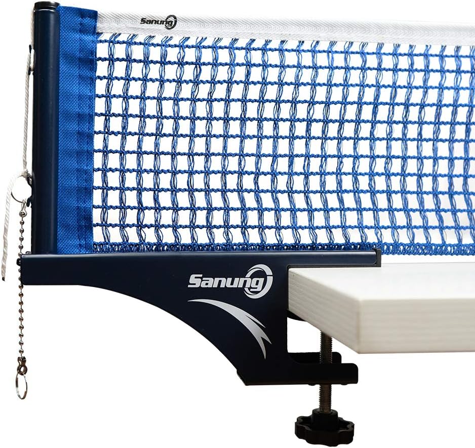 Sanung S405 Table Tennis Net and Post Set, Thickened Folding Table Tennis Cotton Net and Post Kit with 2 Bead Chains Measuring Net Ruler Ping Pong Table Net for Any Standard Table Indoor Outdoor, Blue : Sports & Outdoors