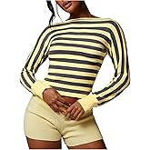 SOLY HUX Women's 2 Piece Outfits Striped Long Sleeve Knit Sweater Tops and Mini Shorts Matching Set