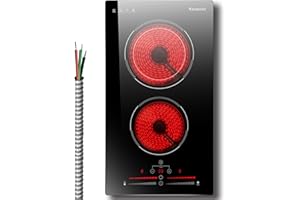 Karienvir 2 Burner Electric Cooktop 220V-240V, 12 Inch Electric Stove Built-in, 9 Power Levels Sliding Control, Electric Cooktop with Timer, Safety Lock, Extended Zone, 3200W, Hard Wire(No Plug)