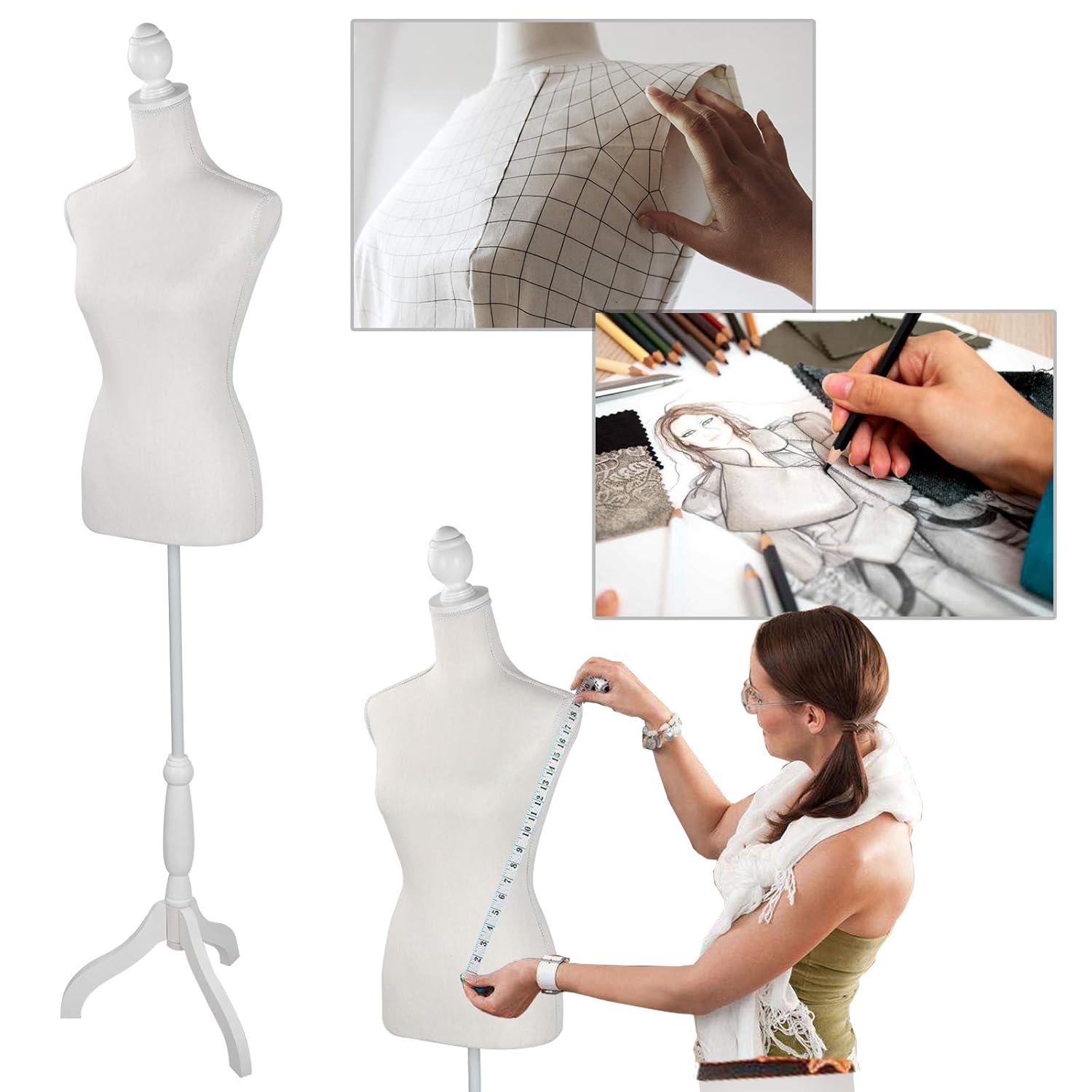 Female Mannequin Torso Body Dress Form Clothing Display W/Tripod Wooden
