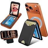 CORLAGOON Upgraded for MagSafe Wallet with Makeup mirror，Stronger Magnetic rfid blocking Wallet for iPhone Air 17 16 15 14 13 12 Pro Max,4 Cards Holder with Adjustable Stand(Black)