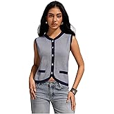 GORGLITTER Women's Striped Button Up Cropped Sweater Vest Sleeveless Knit Vest Tops 2025 Trendy Outfits
