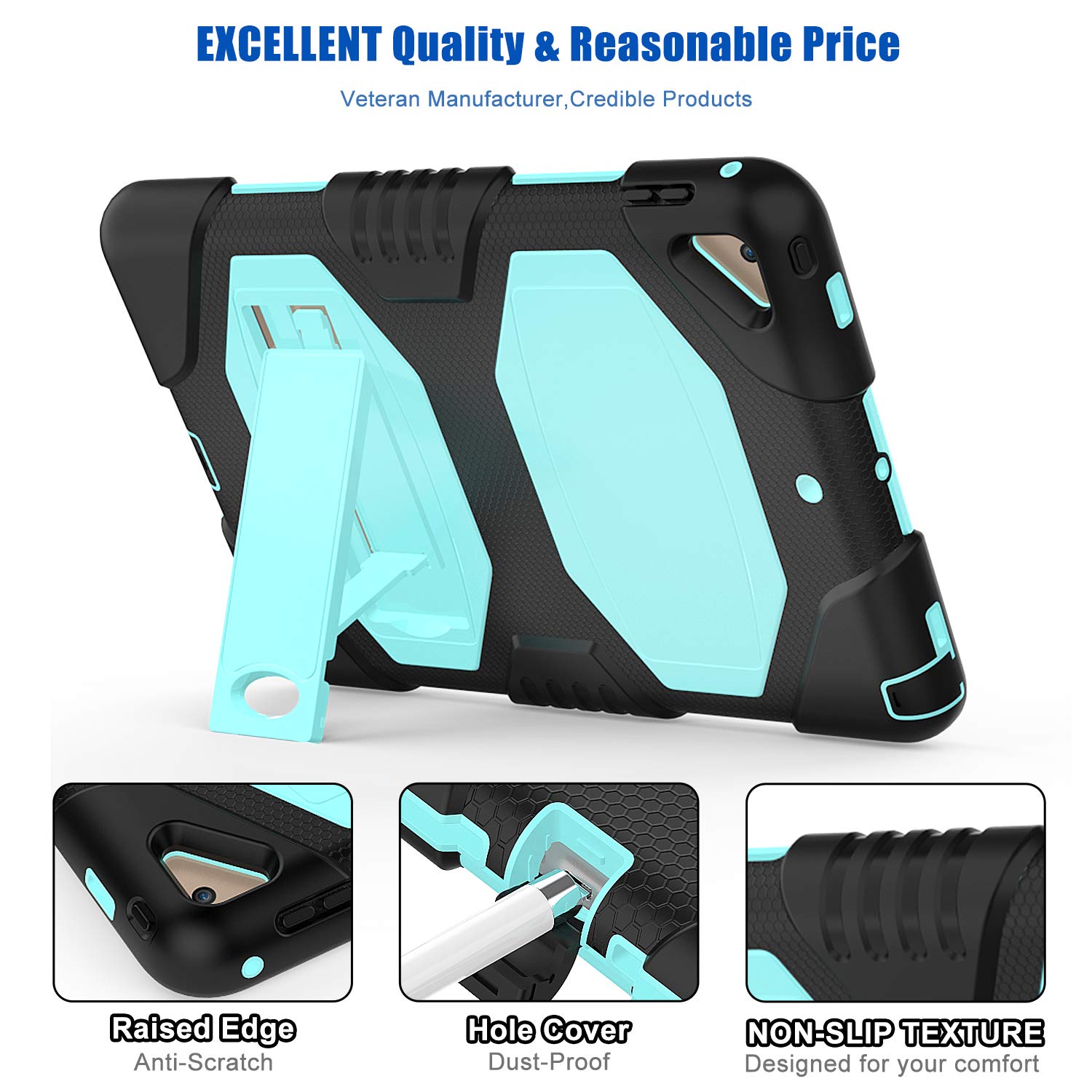 New iPad 9.7 Inch 2018/2017 Case,Heavy Duty Shock-Absorption Rugged Hybrid Protective Case with Kickstand for iPad 9.7 2018/2017 A1893/A1954/A1822,/A1823 (Light Blue)