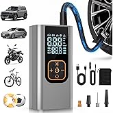 QKMPOM 180PSI Tire Inflator Portable Air Compressor, 6X Faster Air Pump for Car Tires with Digital Pressure Gauge, 12V DC Adapter, LED Light, Portable Tire Inflator for Car, Motorcycle, Bike,Silver
