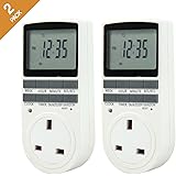 Electronic Digital Timer 7 Day Socket UK Plug-in Programmable (WHITE,2 Pack)
