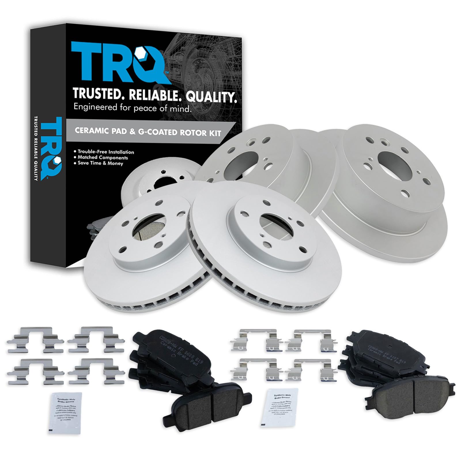 Photo 1 of ******RUSTYU****USED**FINAL SALE***TRQ Front and Rear Brake Pad and Rotor Set Ceramic G Coated Rotors Compatible with 2002-2006 Toyota Camry