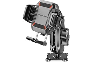BRCOVAN Anti-Theft Phone Mount Holder with Vibration Dampener [1s Lock & Release] [Camera Friendly] with Aluminum Medium Arm & Square Base, for Car Boat Truck Motorcycle ATV UTV, Fit 5.4-7.2'' Phones