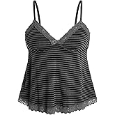SOLY HUX Womens Y2K Lace Cami V Neck Sleeveless Striped Shirt Spaghetti Strap Camisole Gothic Tops