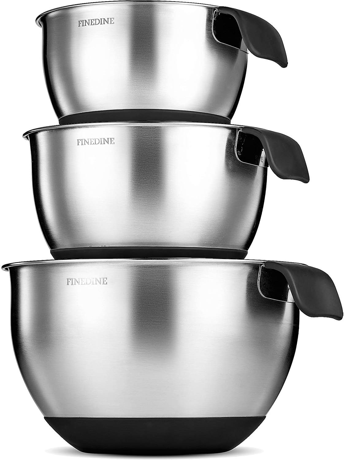 3Piece Stainless Steel Mixing Bowl Set with Pour Spouts & Measurement