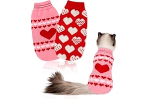 HUMLANJ 2 Packs Valentine's Day Cat Sweater Pullover with Heart Love Pattern, Knitted Valentine's Pet Clothes Turtleneck for Cat Puppy Small Dog, Soft Kitty Sweater Pet Lapel Puppy Valentine Sweater M