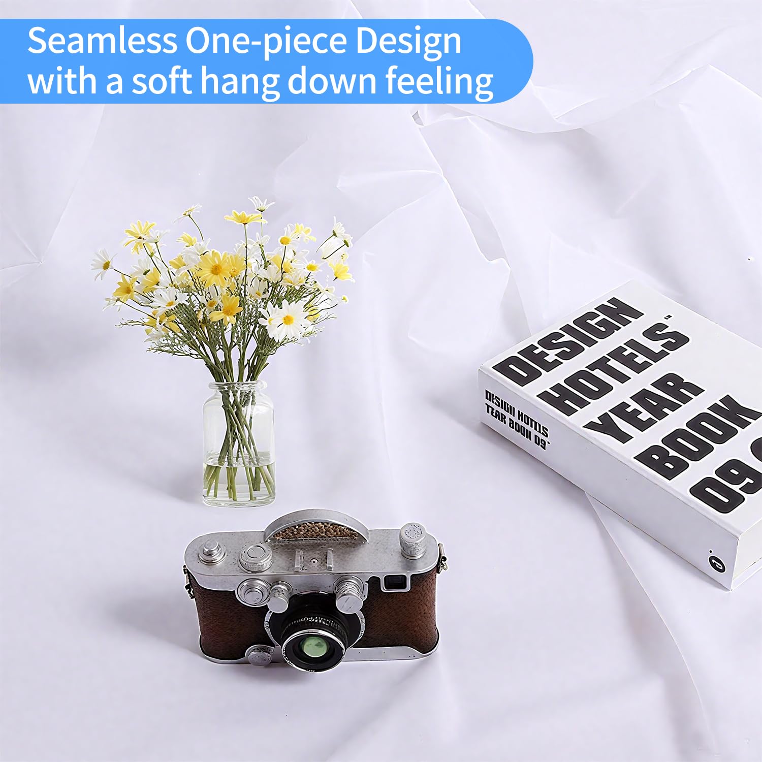 HEMMOTOP Photo Backdrop Curtains, 5x6.56 ft White Backdrop for Photoshoot, White Photography Seamless Backdrops Background for Easter, Birthday Party, Halloween, Photo, Projector Screen (150x200 cm)