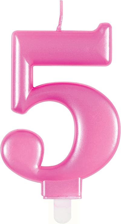 Unique Dazzling Metallic Pink Number 5 Birthday Candle 1 Pc Cake Topper