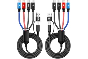 MPATIBY 2Packs, 6FT Travel 4 in 2 Charging Cable with Dual Type-C Port, USBA/C Multi Charging Cable for Multiple Devices, Tin