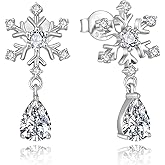 Oskani Snowflake Teardrop Earrings for Women 925 Sterling Silver 5A Cubic Zirconia Birthstone Studs Earrings Jewelry Winter Christmas Birthday for Her