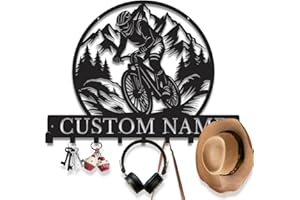 Personalized Bike Cycling Key Holder, Mountain Biking Key Hanger, Custom Name Coat Hook, Metal Entryway Bicycle Decor, Unique