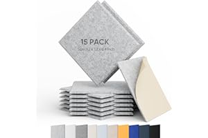 Berlai 15 Pack Acoustic Panels Self Adhesive Sound Proof Foam Panels, 12x12x0.4" High Density Sound Absorbing Panels, Square Acoustic Tiles for Recording Studio Home Theater Office Room(Silver Gray)