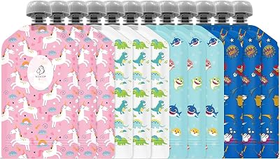 BUZIO 12 Pack Reusable Baby Food Pouches 148ml Double Zipper Freezer Safe