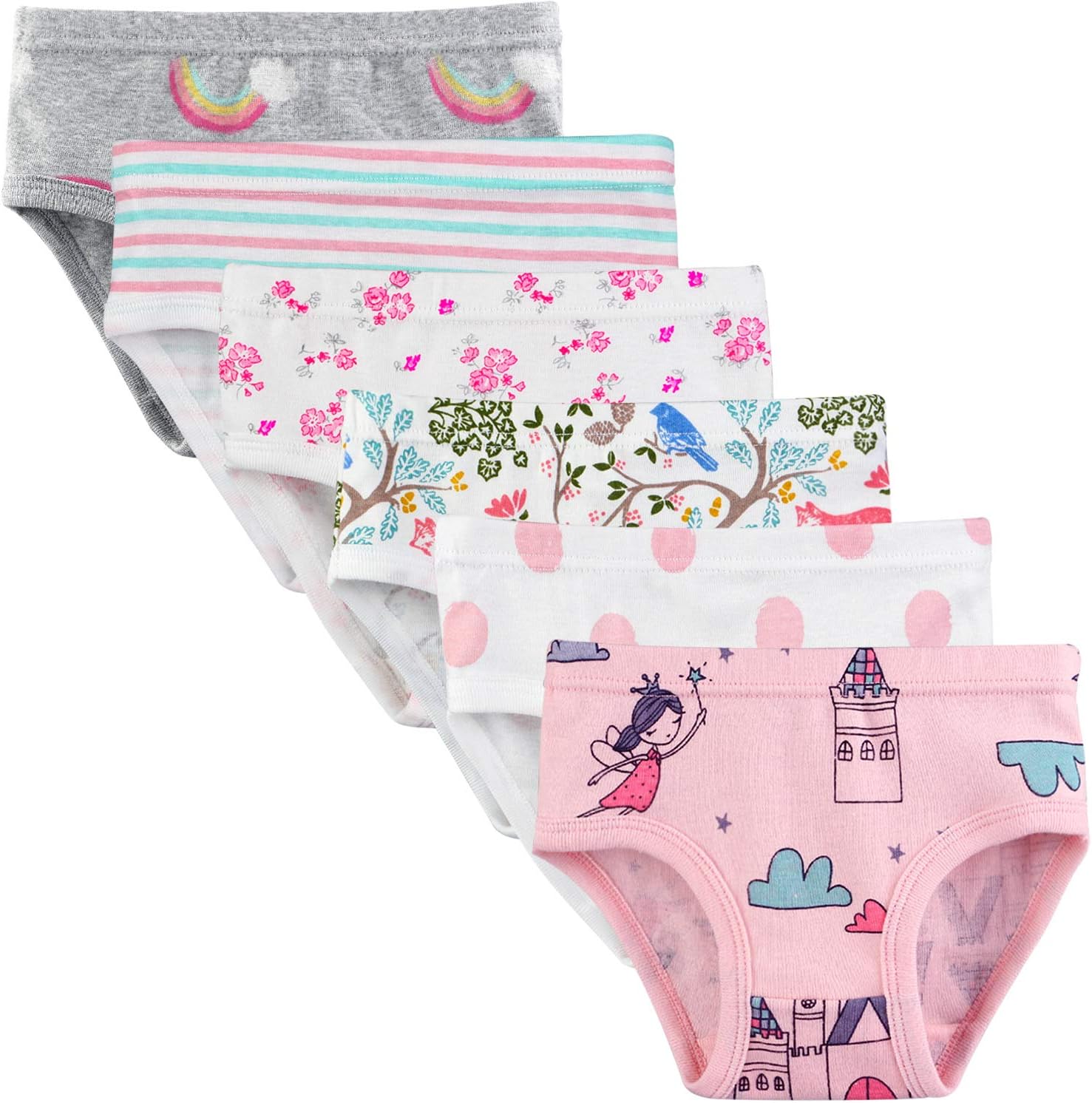 Baby Girls Knickers Underwear 6 Pack Striped Flower Pattern Toddler Girl Panties Cotton Kids Briefs Underpants 2-8 Years