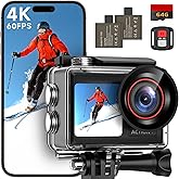 ODDV 4K60FPS 30MP Action Camera with Front LCD and Touch Rear Screens, Underwater Camera with 64GB Memory Card, 132FT Waterpr
