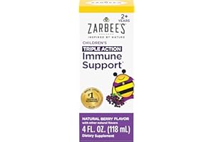 Zarbee's Elderberry Syrup for Kids, Daily Immune Support with Vitamin C & Zinc, Childrens Liquid Supplement, Natural Berry Flavor, 4 fl oz