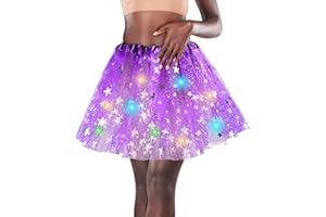 DOMKIER Women's LED Tutu Skirt Light Up Tutus Sparkle Skirts Layered Tulle Ballet Dance Skirt for Halloween Party Carnival Costume