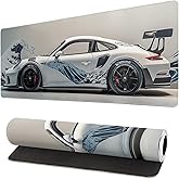 White Ukiyo-e Style Sports Car Large Gaming Mouse Pad Desktop Mat 31.5x11.8 Inch - Non-Slip Rubber Base - for Gamers - Perfect for Gamers & PC Enthusiasts