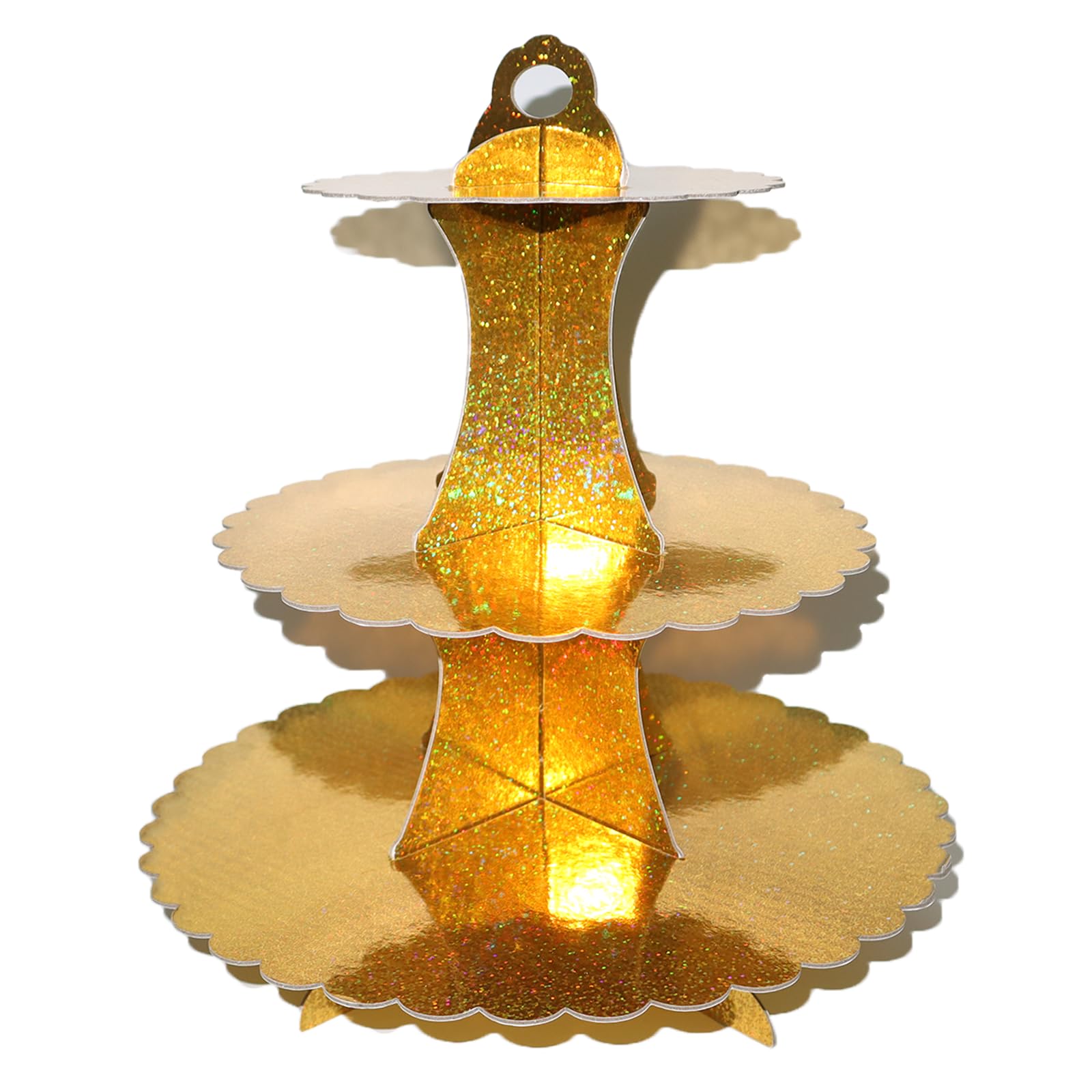 Photo 1 of Chanseen Glitter Gold Cupcake Stand 3 Tier Round Cardboard Cupcake Holder Stand Cup Cake Tower Stand for Birthday Wedding All Kinds of Parties (Gold)
