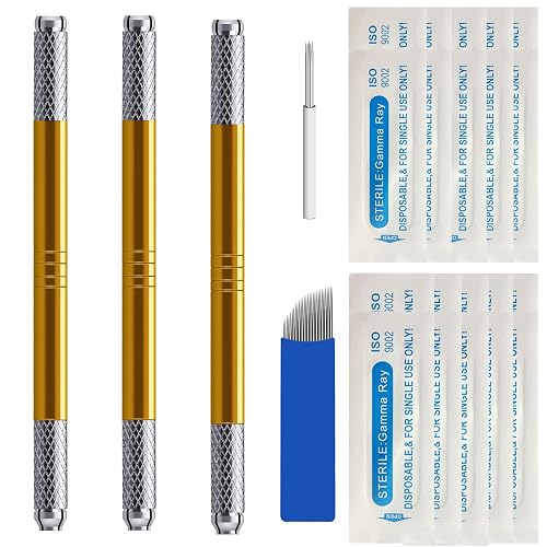 Microblading Pens 3 Piece Golden Dual Purpose Light Manual Tattoo ...
