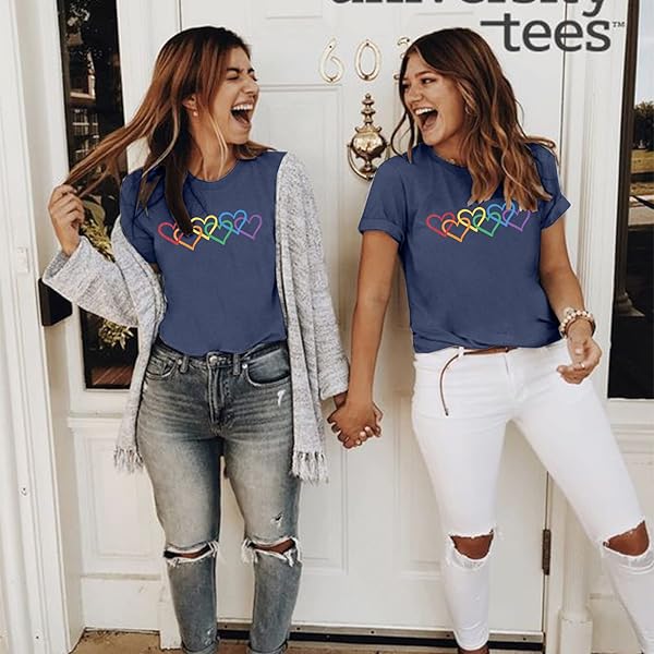 FASHGL PRIDE SHIRT WOMEN RAINBOW GRAPHIC TEE LOVE LOVE PRINT T-SHIRT LGBT EQUALITY SHIRTS SHORT SLEEVE TOPS