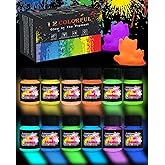 Luckymica Glow in The Dark Pigment Powder 12 Colors Mica Powder, Epoxy Resin Dye Luminous Pigments 20g/0.71oz Each Bottle for DIY, Crafts, Nail Art, Acrylic Paint, Halloween or Christmas Decoration