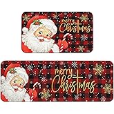 TANMORT Christmas Kitchen Rug 2 Piece, Red Buffalo Plaid Christmas Decorations, Xmas Santa Claus Decor for Home, Office, Doorway, Entrence, 17" x 29" + 17" x 47"