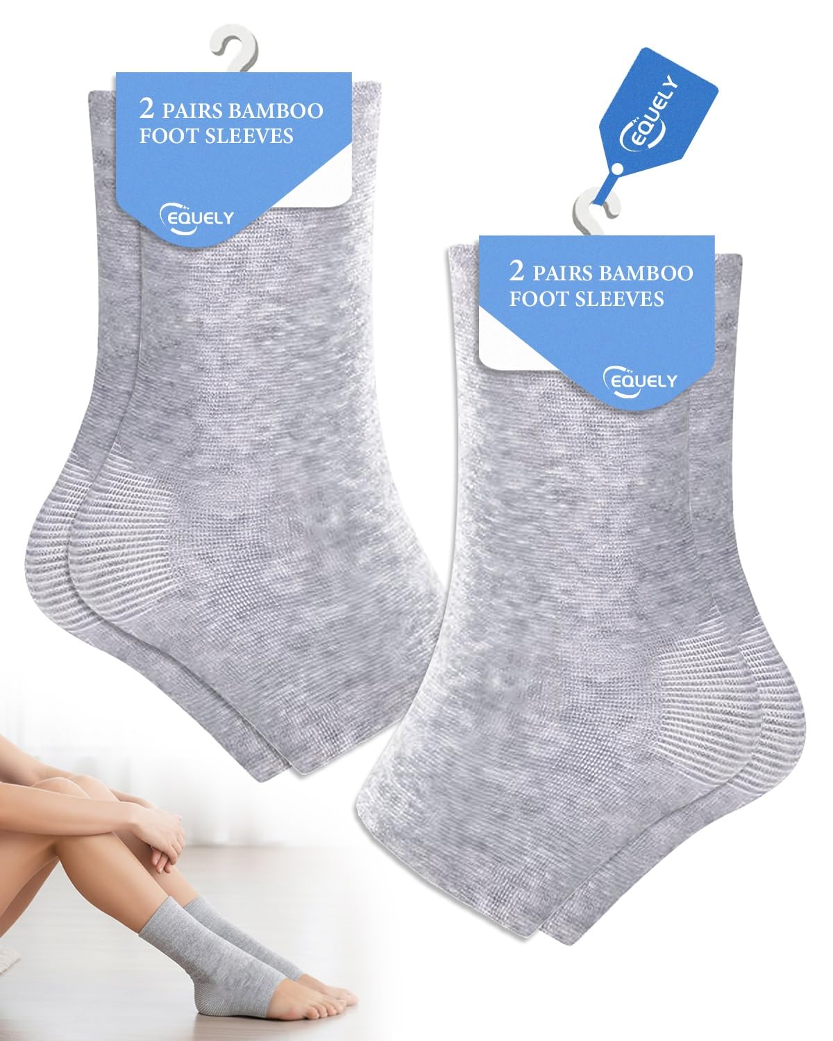 Photo 1 of 2 Pairs Bamboo Foot Sleeves Compress Ankle Socks 2026 New Keep Warm Toeless Soft Feet Calf Cold Protection Walking Boot Hose Sleeping Women Men(L)