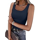 OwnTime Womens Tank Tops with Built in Bras Summer Square Neck Sleeveless Shirts Ribbed Fitted Basic Casual Tops