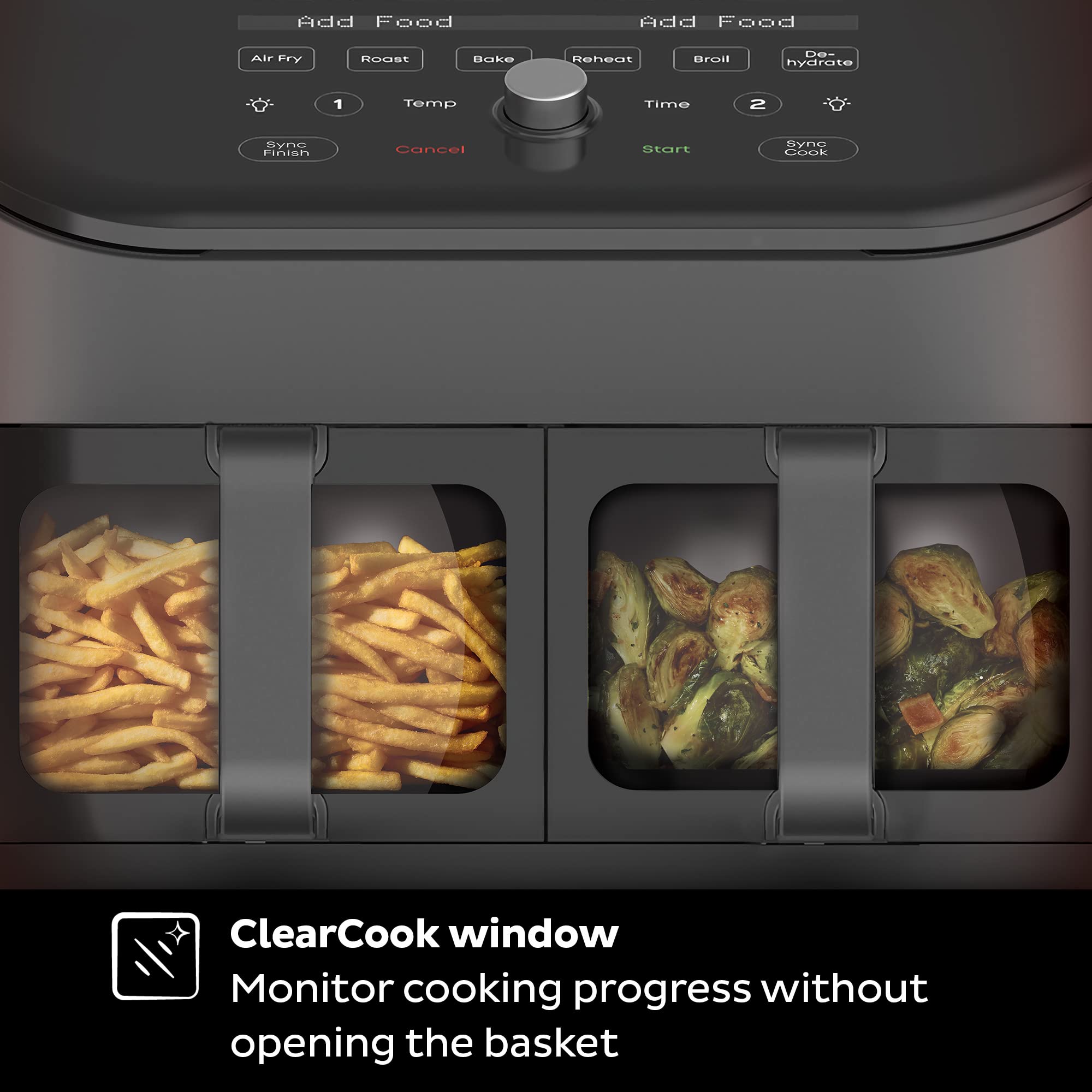 Freidora de aire Instant Pot Vortex Plus XL 8QT ClearCook, ventanas transparentes, programación personalizada, funciones 8 en 1 que fríen, asan, deshidratan, hornean y recalientan, de los creadores de Instant Pot, negro