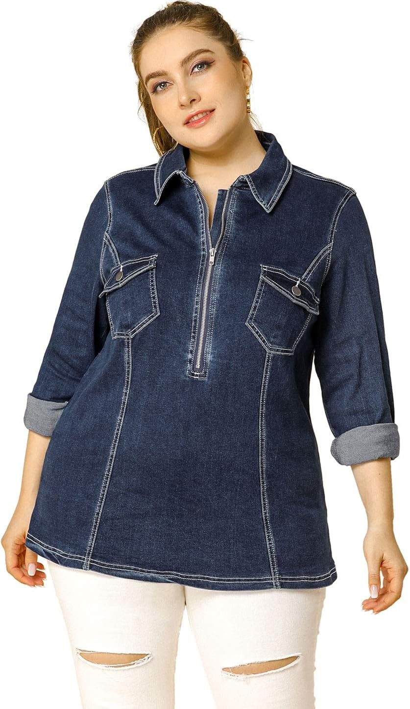 zip up denim shirt
