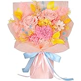 Preserved Flowers for Delivery – Real Pink Eternal Roses and Carnation in Gift Box, Long-Lasting Forever Flowers Bouquet, Anniversary Birthday Valentine Gifts for Women Mom Grandma Her Wife Girlfriend